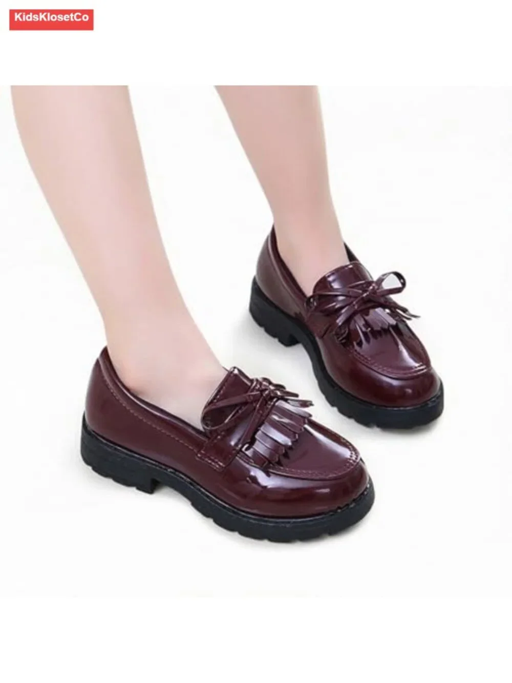 Girls Patent Leather Slip-On Penny Loafers Flats Bow Tassel Oxfords